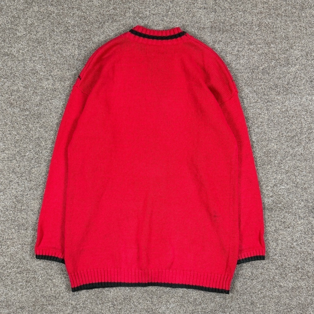 Vintage 90s Red Argyle Diamond Deep V-Neck Cardigan Sweater Women S Teacher Core - Picture 2 of 14